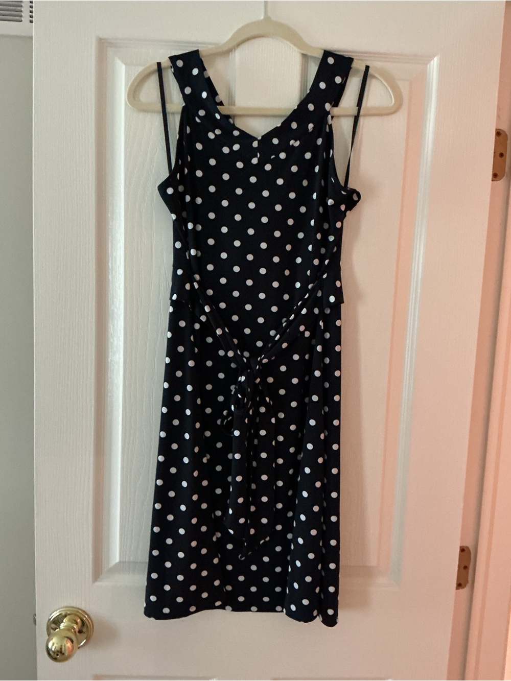 LOFT Black and White Polka Dot Tie-Back Midi Dress